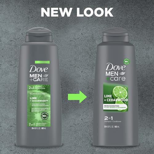 Dove Men + Care Men 2 In 1 Shampoo And Conditioner Lime + Cedarwood For Healthy-Looking Hair Naturally Derived Plant Based Cleansers 20.4 Oz