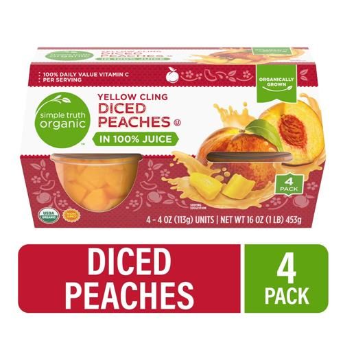 Simple Truth Organic Yellow Cling Diced Peach Cups in 100% Juice 4 ct / 4 oz