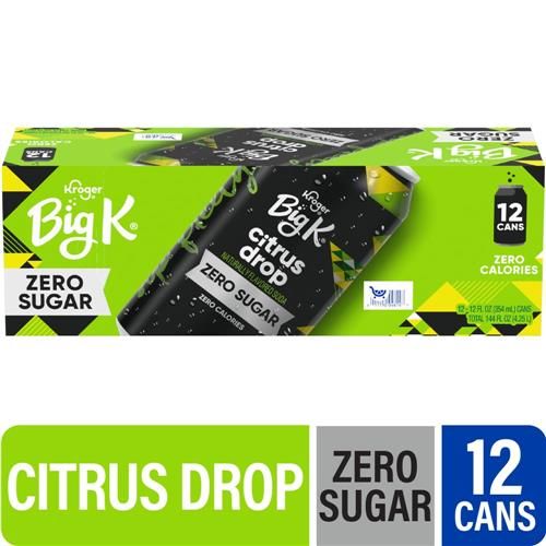 Big K Citrus Drop Zero Sugar Zero Calorie Soda Cans 12 pk / 12 fl oz