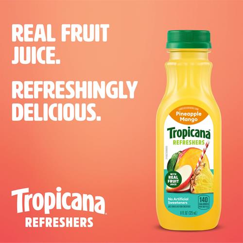 Tropicana Refreshers Pineapple Mango Juice Drink, With Real Fruit Juice, 11 Fl Oz Bottle