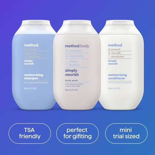 Method Body Wash And Hair Care Gift Set, Simply Nourish, 3.4 Oz Travel Size Bottles