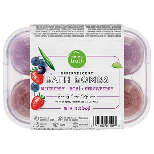 Simple Truth Beauty Crate Blueberry Strawberry & Acai Effervescent Bath Bombs 6 ct