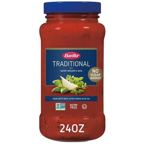 Barilla Premium Pasta Sauce Traditional, 24 Ounce Jar - No Added Sugar - Made With 100% Extra Virgin Olive Oil - No Artificial Colors, Flavors Or Preservatives - Non-Gmo, Gluten Free, Kosher - Pa