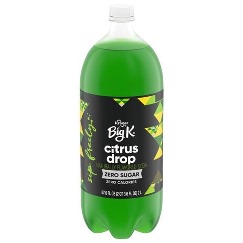 Big K Citrus Drop Zero Sugar Zero Calorie Soda Bottle 2 liter