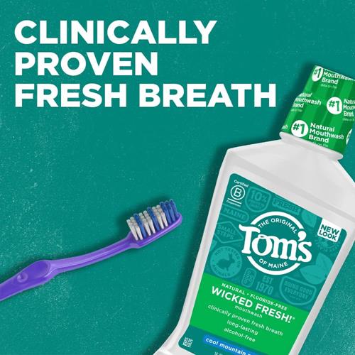 Toms Of Maine Natural Wicked Fresh! Alcohol-Free Mouthwash, Cool Mountain Mint, 16 Oz. (Packaging May Vary)