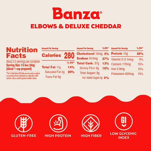 Banza Deluxe Elbows Mac And Cheese With Creamy Cheddar - High Protein, Gluten Free, And Lower Carb Deluxe Protein Mac And Cheese 11.0Oz