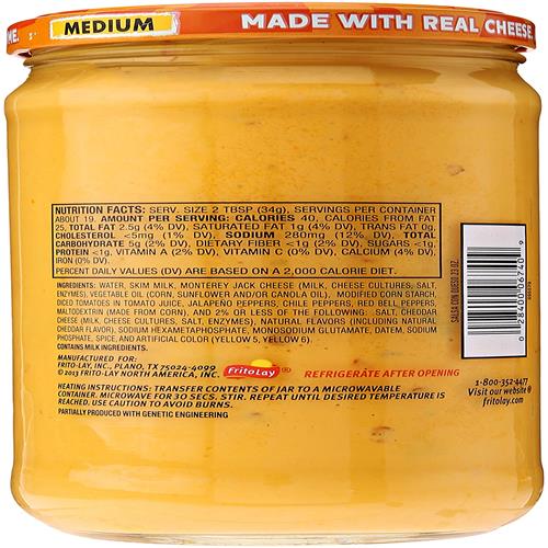 Tostitos Dip, Salsa Con Queso, Medium, 23Oz