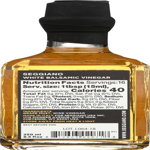 Seggiano White Balsamic Vinegar, 8.4 Fz