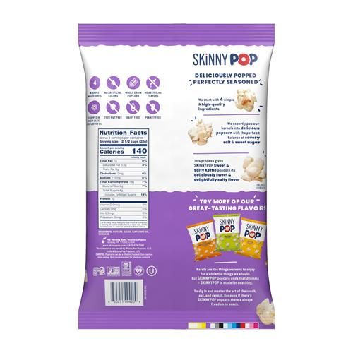 Skinnypop Popped Sweet & Salty Kettle Popcorn, Gluten Free, Vegan Popcorn, Non-Gmo, Healthy Popcorn Snacks, Skinny Pop, 5.3Oz Grocery Sized Bag