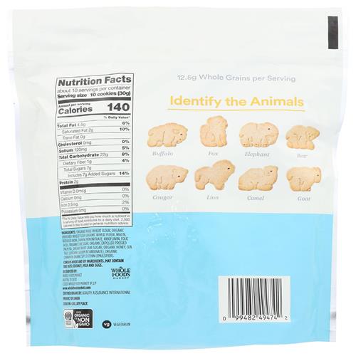 Whole Foods Market Organic Honey Cinnamon Whole Grain Animal Cookies, 11 Ounce