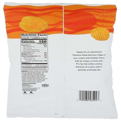 Whole Foods Market Potato Chips Rippled Cheddar & Sour Cream, 8 Ounce