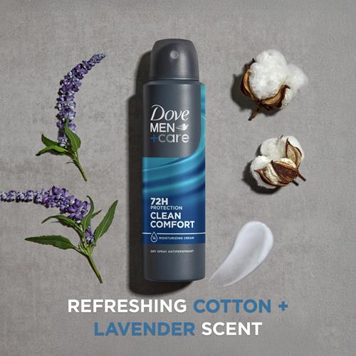 Dove Men+Care Antiperspirant Deodorant Clean Comfort Dry Spray For Men 72-Hour Sweat And Odor Protection With Triple Defense Technology 3.8 Oz