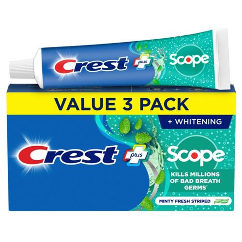 Crest + Scope Whitening Toothpaste, 5.4 Oz Tubes - Anticavity Fluoride Toothpaste, Fresh Breath, Kills Germs - Tartar Protection, Enamel Protection - Minty Fresh Flavor