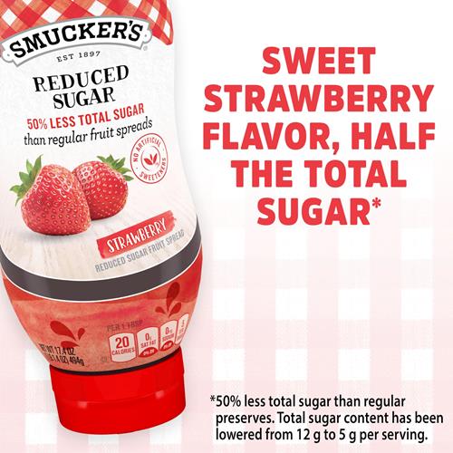 Smuckers Reduced Sugar Strawberry Squeezable Fruit Spread, 17.4 Ounce