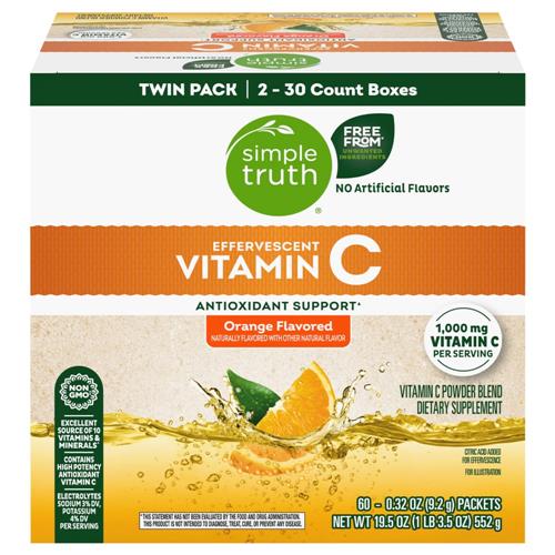 Simple Truth Effervescent Vitamin C Powder Packets Orange 1000mg Twin Pack 60 ct / 0.32 oz