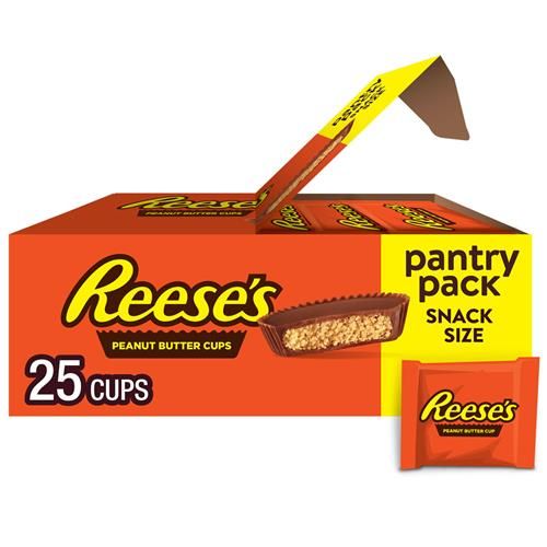 Reeses Milk Chocolate Snack Size Peanut Butter Cups, Candy Pantry Pack, 13.75 Oz (25 Pieces)