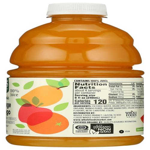 Whole Foods Market, Organic 100% Juice, Orange Mango, 32 Fl Oz