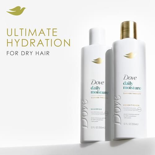 Dove Damage Therapy Shampoo Daily Moisture For Dry Hair With Bio-Protein Care Technology And Hyaluronic Serum 12 Fl Oz