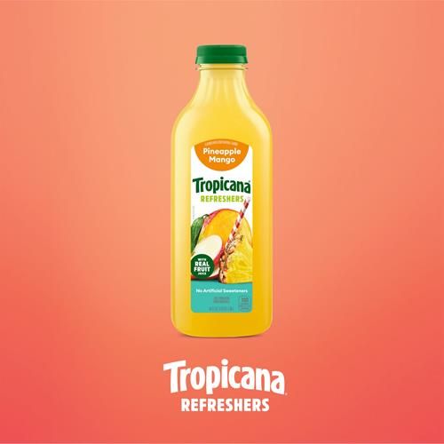 Tropicana Refreshers Pineapple Mango Juice Drink, With Real Fruit Juice, 46 Fl Oz Bottle