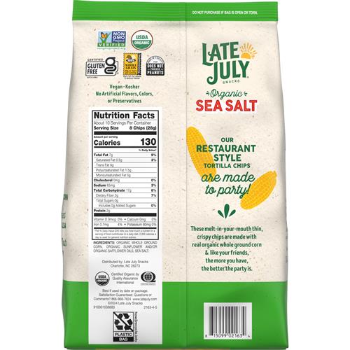 Late July Snacks Thin And Crispy Organic Tortilla Chips With Sea Salt, 10.1 Oz Bag