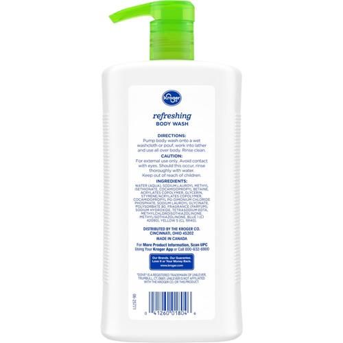 Kroger Refreshing Body Wash Cucumber & Green Tea Scent with Moisturizing Formula 33.8 fl oz
