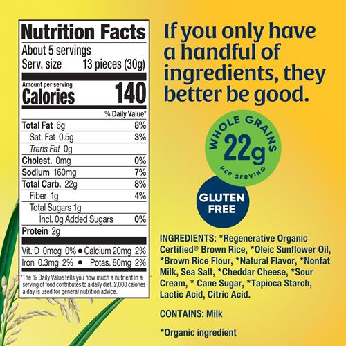 Lundberg Organic White Cheddar Rice Cake Minis, 5 Ounce, Gluten-Free, Usda Certified Organic, Non-Gmo Verified, Whole Grain Brown Rice