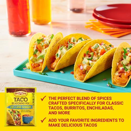 Old El Paso Taco Seasoning, 25% Less Sodium, 1 Oz.