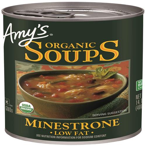 Amy’S Soup, Vegan Minestrone, Low Fat, Made With Organic Vegetables, Beans And Pasta In Tomato Broth, Canned Soup, 14.1 Oz