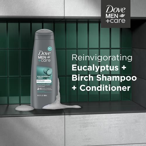 Dove Men + Care 2 In 1 Shampoo & Conditioner Eucalyptus & Birch For Healthy-Looking Hair Naturally Derived Plant Based Cleansers 12 Oz