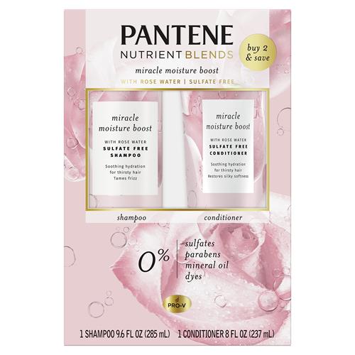 Pantene Nutrient Blends Miracle Moisture Boost Rose Water Shampoo & Conditioner Dual Pack For Dry Hair, Sulfate Free