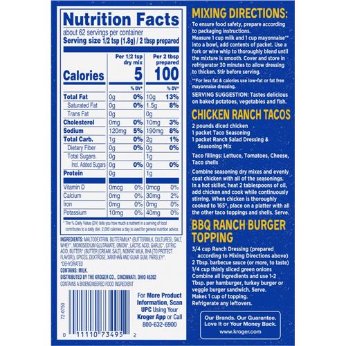 Kroger Ranch Salad Dressing & Seasoning Mix Packet 4 ct / 1 oz