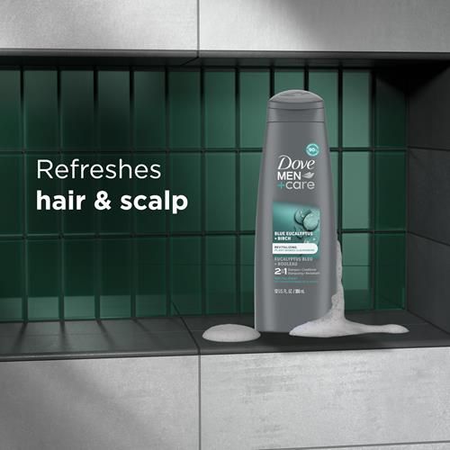 Dove Men + Care 2 In 1 Shampoo & Conditioner Eucalyptus & Birch For Healthy-Looking Hair Naturally Derived Plant Based Cleansers 12 Oz