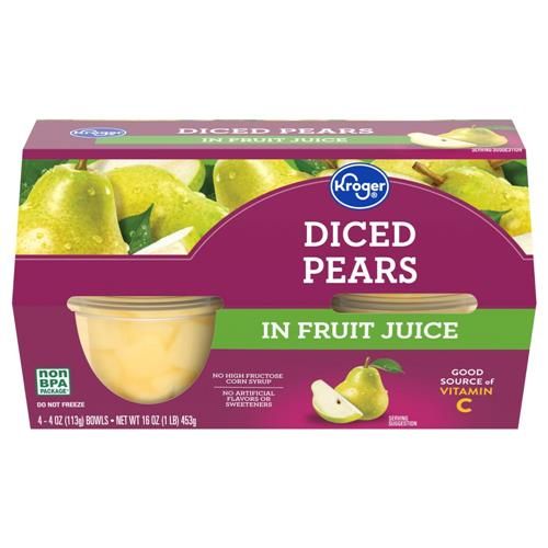 Kroger Diced Pears in Fruit Juice Cups 4 ct / 4 oz