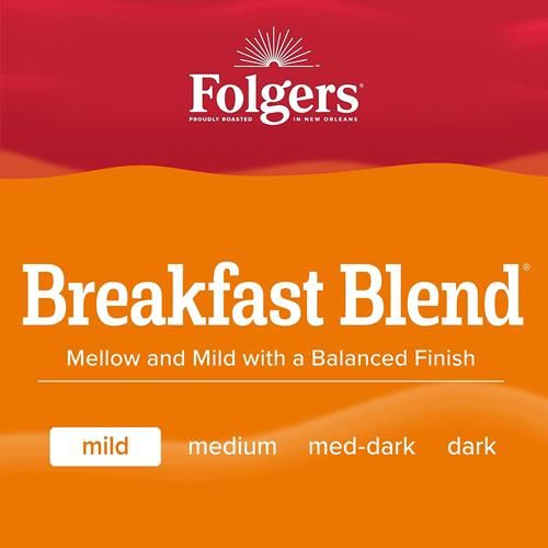 Folgers Breakfast Blend Ground Coffee, Smooth & Mild Coffee, 22.6 Ounce Canister