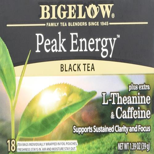 Bigelow Black Tea Peak Energy Plus Extra L-Theanine & Caffeine, 18 Count