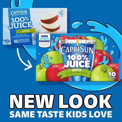 Capri Sun 100% Juice Apple All-Natural Juice From Concentrate With Added Ingredients, 10 Ct Box, 6 Fl Oz Pouches