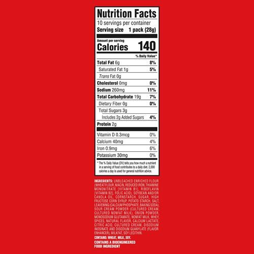 Ritz Toasted Chips Sour Cream And Onion Crackers, Lunch Snacks, 10-1.0 Oz Snack Packs