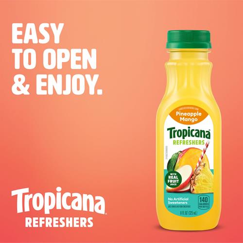 Tropicana Refreshers Pineapple Mango Juice Drink, With Real Fruit Juice, 11 Fl Oz Bottle