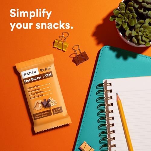 Rxbar Nut Butter And Oat Protein Bars, Protein Snacks, Snack Bars, Dark Chocolate Peanut Butter, 23.2Oz Box (12 Bars)