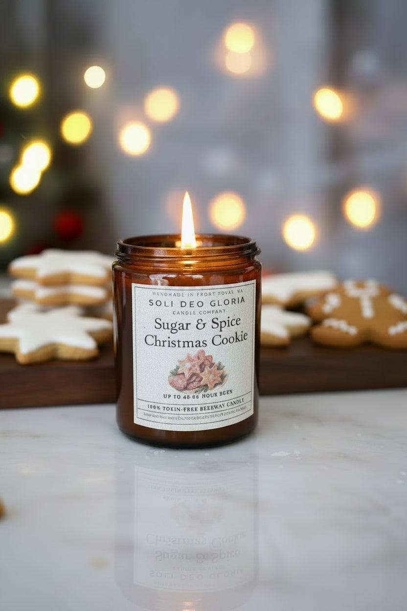 Sugar & Spice Beeswax Candle | Cozy Holiday Cookie Scent | Organic Essential Oil & Extract Infused