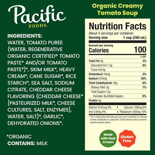 Pacific Foods Organic Creamy Tomato Soup, 32 Oz Carton