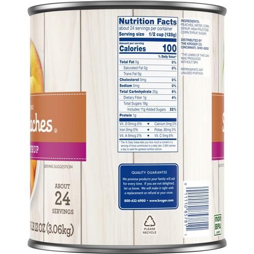 Kroger Canned Yellow Cling Sliced Peaches in Heavy Syrup 6 lb 12 oz