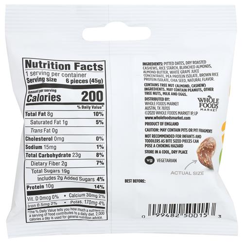 Whole Foods Market Chewy Protein Bites, Vanilla Cashew & Almond Flavor, Vegetarian,1.58 Ounce