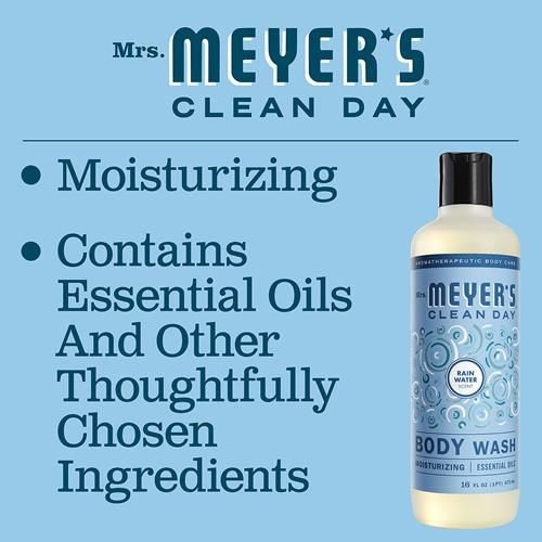 Mrs. Meyers Clean Day Moisturizing Body Wash For Women And Men, Biodegradable Shower Gel Formula Made With Essential Oils, Rain Water, 16 Oz