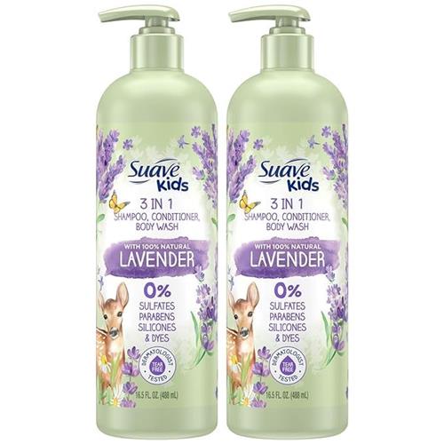 Suave Kids 3-In-1 Shampoo With 100% Natural Lavender - Tear-Free Shampoo, Conditioner, And Body Wash For Kids, 16.6 Fl Oz