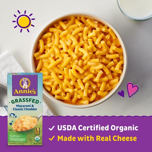 Annies Organic Macaroni And Cheese, Classic Mild Cheddar, Grassfed, 6 Oz