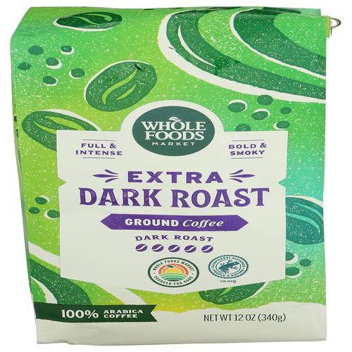 Whole Foods Market, Extra Dark Roast Ground Coffee, Bold & Smoky, 12 Ounce