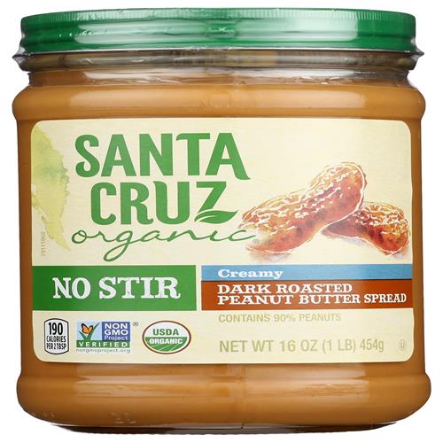 Santa Cruz Organic Organic No Stir Dark Roast Creamy Peanut Butter Spread, 16 Oz