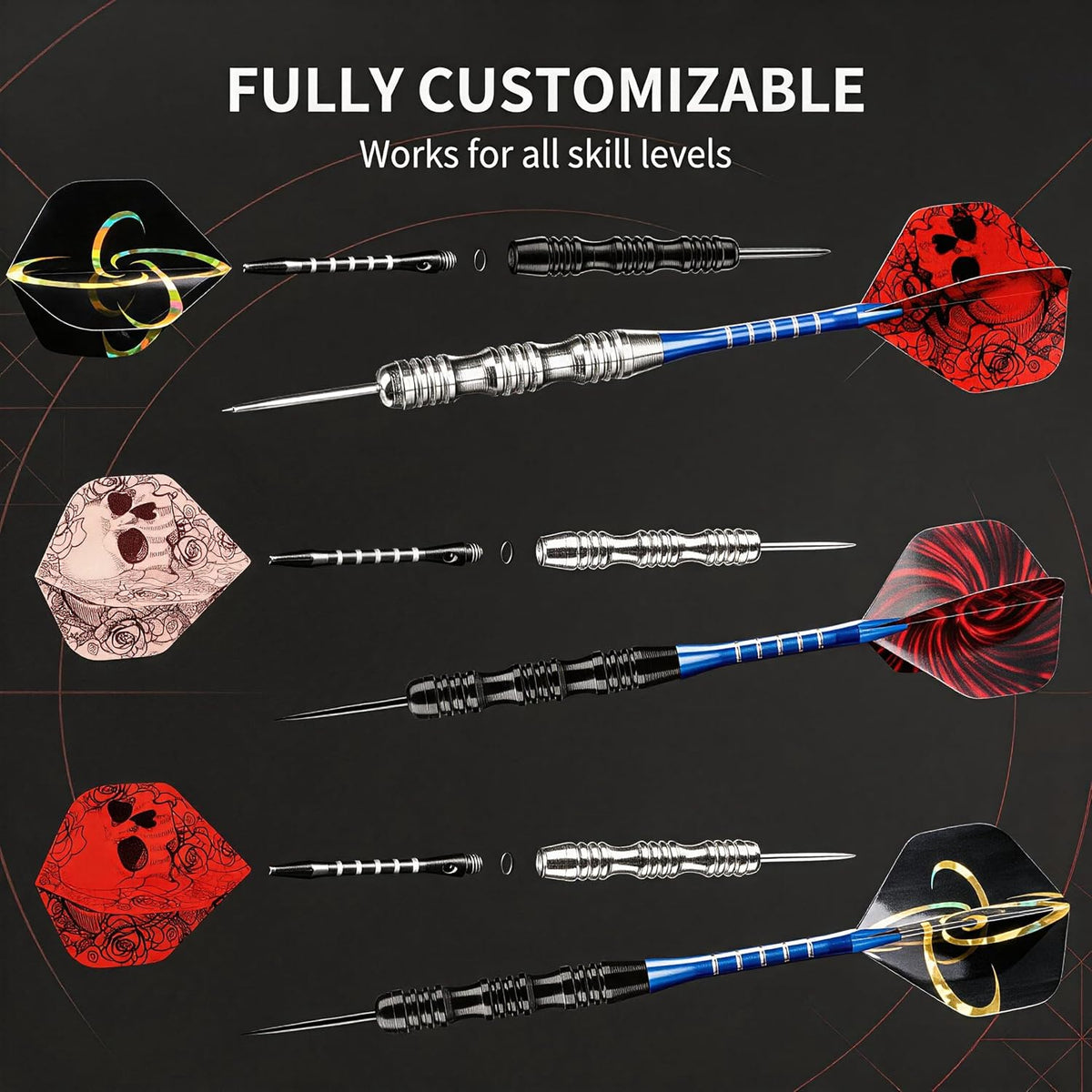 Steel Tip Darts 12 Pack Set with Nonslip Iron Barrel Aluminum Dart Shafts and Flights Darts Sharpener an Gift Box