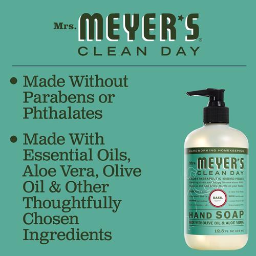Mrs. Meyers Clean Day Hand Soap, Made With Essential Oils, Biodegradable Formula, Basil, 12.5 Fl. Oz